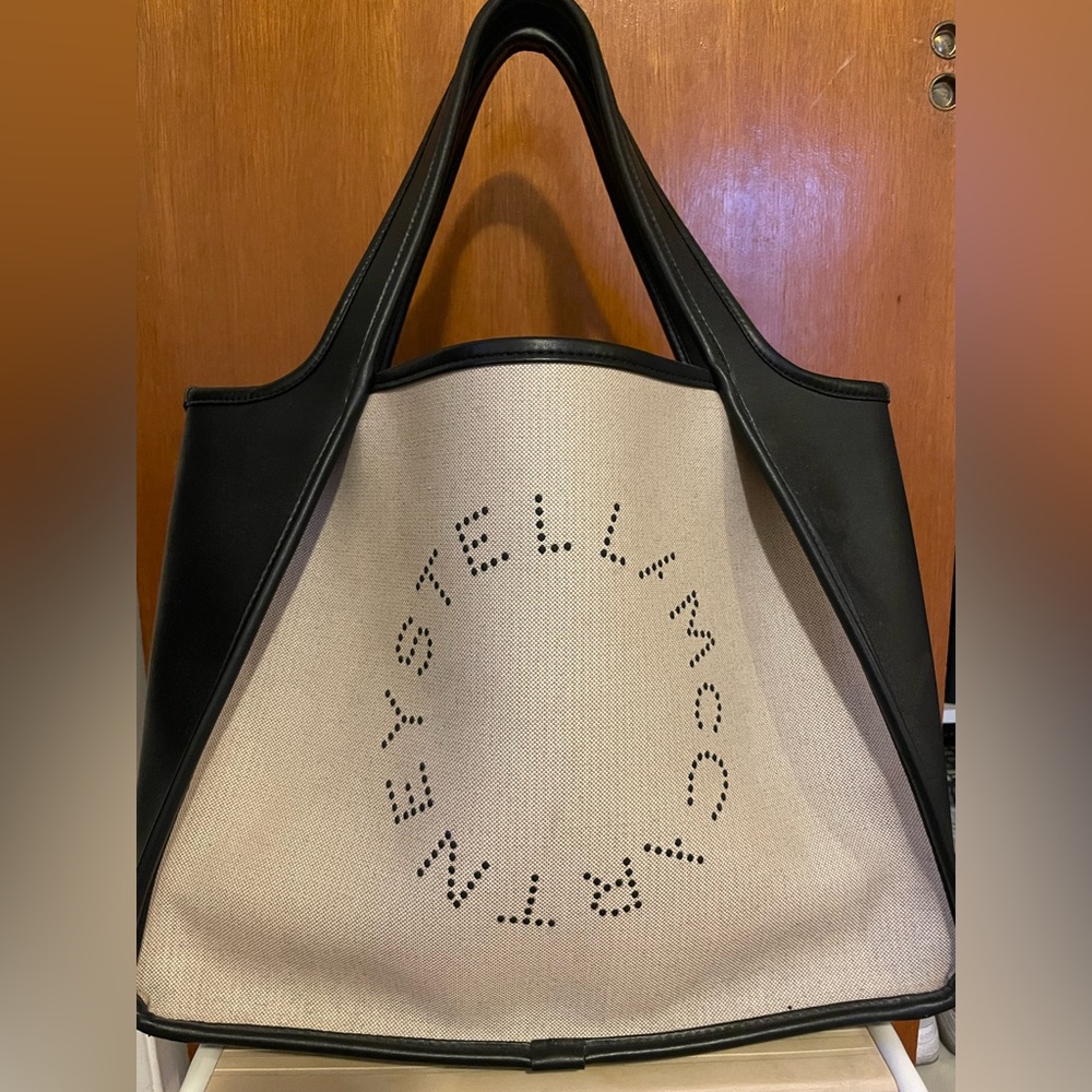 Stella McCartney black tote bag with tan canvas